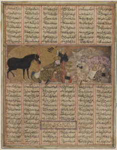 Altın İşlemeli Köylü Evinde Bahram Gur, İkinci Küçük Şehname Eserinden Bir Sayfa Minyatürü - XIV YY. (metmuseum)