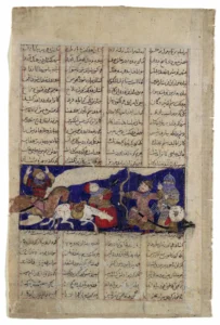 Altın Ve Gümüş İşlemeli Rustam Ve Aşkabuş’un Mücadelesi - Şehname’den (Krallar Kitabı) Bir Sayfa XIII. YY. (metmuseum)