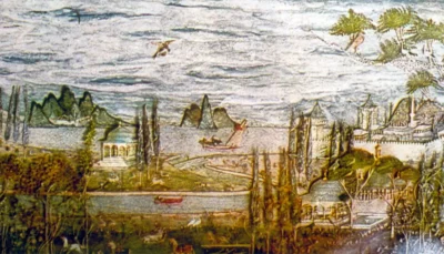 Bir Yazı Çekmecesinin İç Kapağındaki Manzara Tasvirli Katı‘ (TSM, CY, nr. 463)