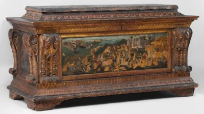 Gesso, Tempera Ve Altınla Boyanmış Sandık - Marco del Buono Giamberti Ve Apollonio Di Giovanni Di Tomaso, Cassone ve Trabzon'un Fethi M.1461 (metmuseum)