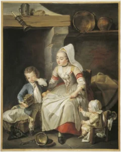 İki Çocukla Mutfakta Bir Kadın Tablosu - Descamps, Jean Baptiste - Paris M.1764 (Louvre Müzesi)