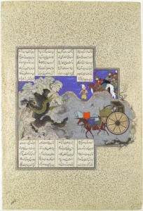 İsfandiyar'ın Üçüncü Turu Bir Ejderhayı Öldürür, Şah Tahmasp'ın Şehnamesi - Azar Abu'l Qasim Firdausi - Sanatçı Resim, Kasım Bin Ali - H. 1525 (metmuseum)