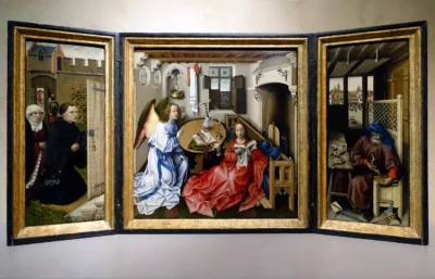 Meşe Panel Üzerine Yağlıboya Müjde Üçlemesi - Merode Sunağı (Robert Campin Atölyesi) M.1427