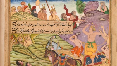 Ramayana'nın El Yazması . Pakistan, Lahor - Babür Dönemi H.1360 (Katar Müzesi)