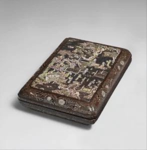 Şeftali Çiçeği Mağarası Temalı Sedef İşlemeli Kutu - Yuan Ming Hanedanı Çin XIV. YY. (metmuseum)