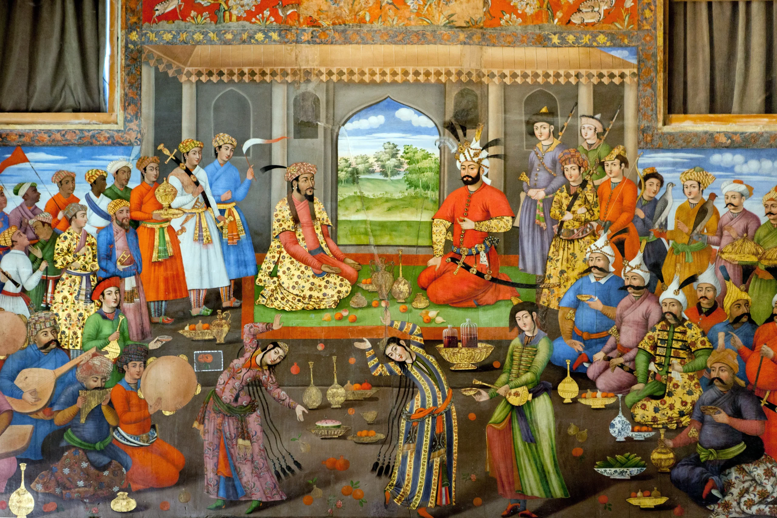 Tahmasp'ın 1543'te İran'a Kaçan Hint Prensi Homayun'un Onuruna Verdiği Resepsiyon, Alçı Üzerine Tempera, Chihil Sutun Sarayı