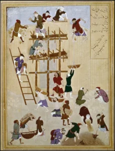 Ünlü Khawarnaq Kalesi'nin İnşası , İranlı Ressam Behzād'ın Minyatürü, M